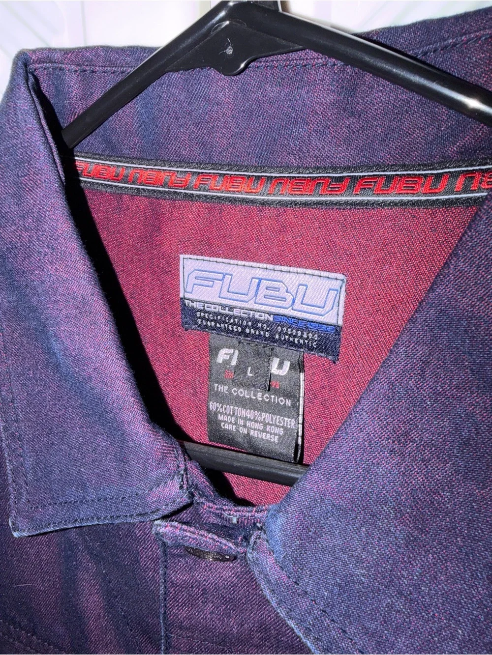 FUBU Men's Dark Purple Denim Jacket with Chest Pockets
